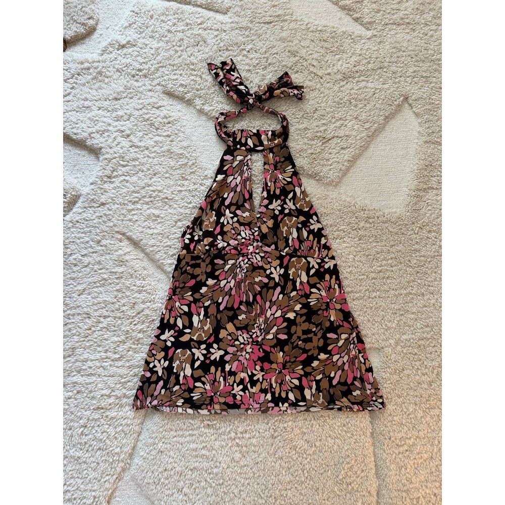 Vintage 2000s Rue21 Brown Pink Floral Halter Top XL